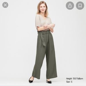 Uniqlo Belted Linen-blend Olive Green Pants M